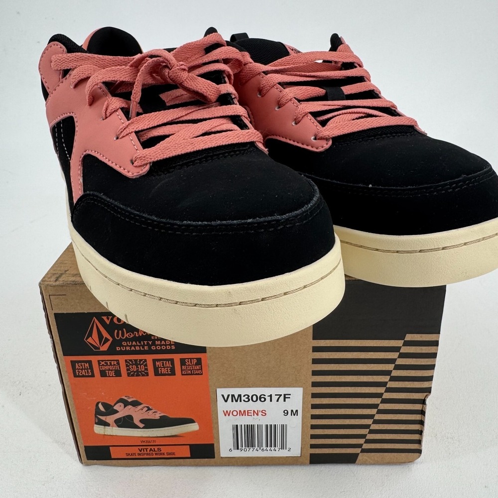 NEW Volcom Workwear Shoes Vitals WOMENS Black Pink Lace Up Safety Toe Size 9